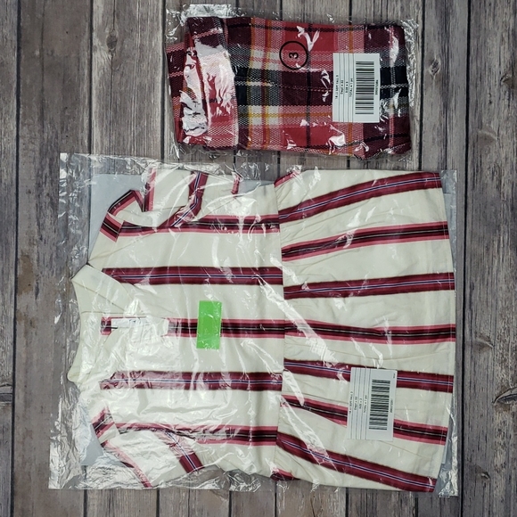 Janie and Jack Little Girls Striped Peplum Top & Plaid Stirrup Pants Set - Picture 2 of 8